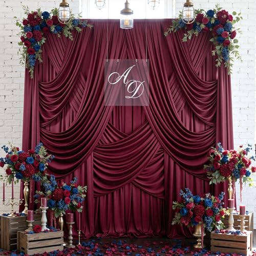 Image of 30ftx12ft Burgundy Backdrop Curtains for Parties, Wrinkle Free Polyester Burgundy Photo Backdrop Drapes 6 Panels 12 ft Long Back Drop Cloth for Wedding Birthday Photography Background Party