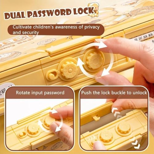 Image of Royals hub Stylish Geometry Password Lock Compass Box, Multifunctional Double Sided Compass Box for Kids, Creamy Bear Theme School Return Gifts (Vibrant Cartoon Theme)