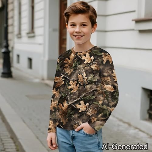 Image of Renewold Boys Girls Tees Kids T-Shirt Long Sleeve Crewneck T Shirts Casual Athletic Tops Clothing for Home School Travel