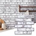 Commomy 10 Pcs 3D Faux Brick Wall Panels -11.8"X11.8" Small Size PVC Brick Peel and Stick Tiles Backsplash DIY Brick Wallpaper Wall Tile for Bedroom, Living Room, Kitchen, Fireplace, RV