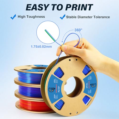 Image of Goto Guard Silk Dual Color Filament Bundle, Rainbow 3D Printer PLA Filament 1.75mm, Silk Coextrusion Multicolor 3D Printing Filament for Most 3D Printer, 200gX 4 Spools