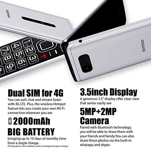 Tianhoo Flip Phone For Seniors 4G, Senior Flip Phone Unlocked With Big Buttons Dual Card Gsm Lte Flip Phone For Elderly With Large Buttons Flip Cell Phone For Seniors (Silver) #TOP5