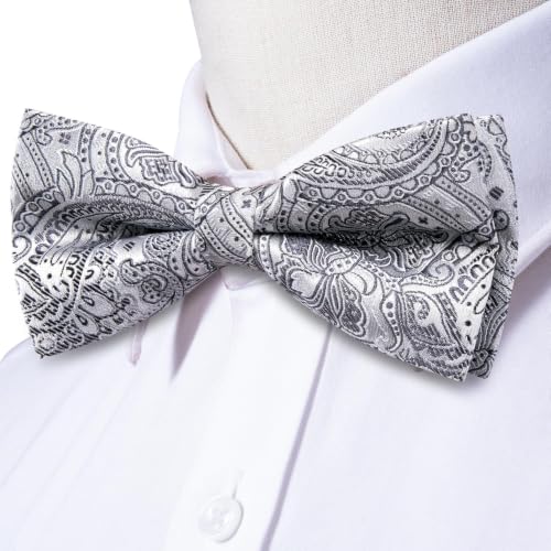 Image of Dubulle Mens Paisley Striped Bowtie Set Pre-tied Bowtie for Men and Pocket Square Set Wedding Business
