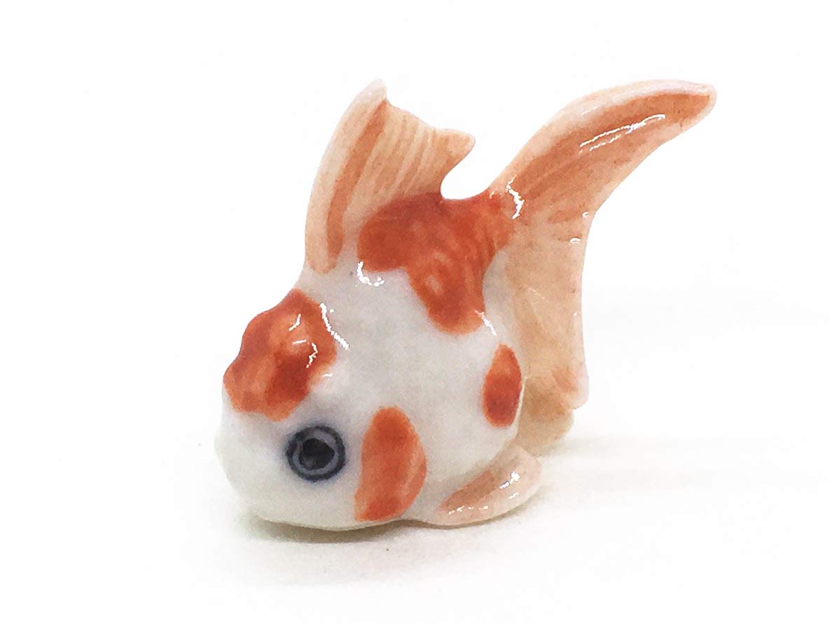 WitnyStore Very Small Ceramic ¾ Tall Goldfish Miniature Figurine Baby Gold Fish Tiny Animals Cute Porcelain Souvenir Collectibles Decor