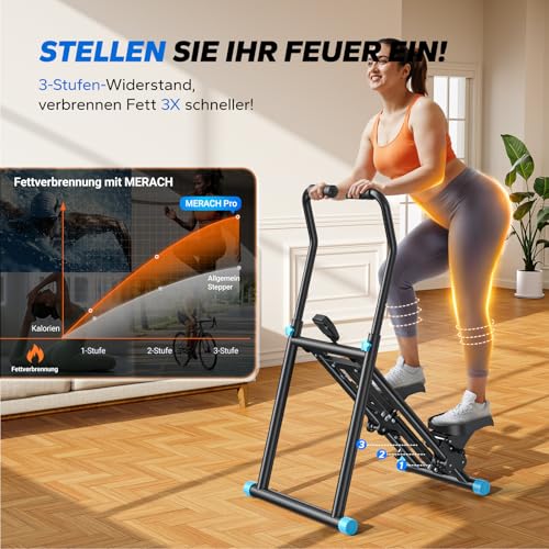 MERACH 2026 Stair Stepper Pro,Stairmaster für Zuhause mit Einstellbarem 3 Stufen Widerstand,Folding Cardio Vertical Climber Maschine Treppenmeister mit Verstellbare Lenker für Home Büro Fitnessgerät