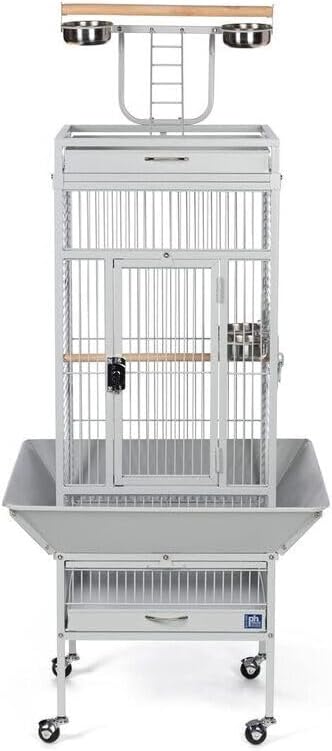 HomeStock Iron Bird Cage - Vintage Style, Durable Metal, Easy Clean Tray Pewter White