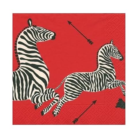Entertaining with Caspari Cocktail Napkins, Zebras Red, Box of 40 Cover