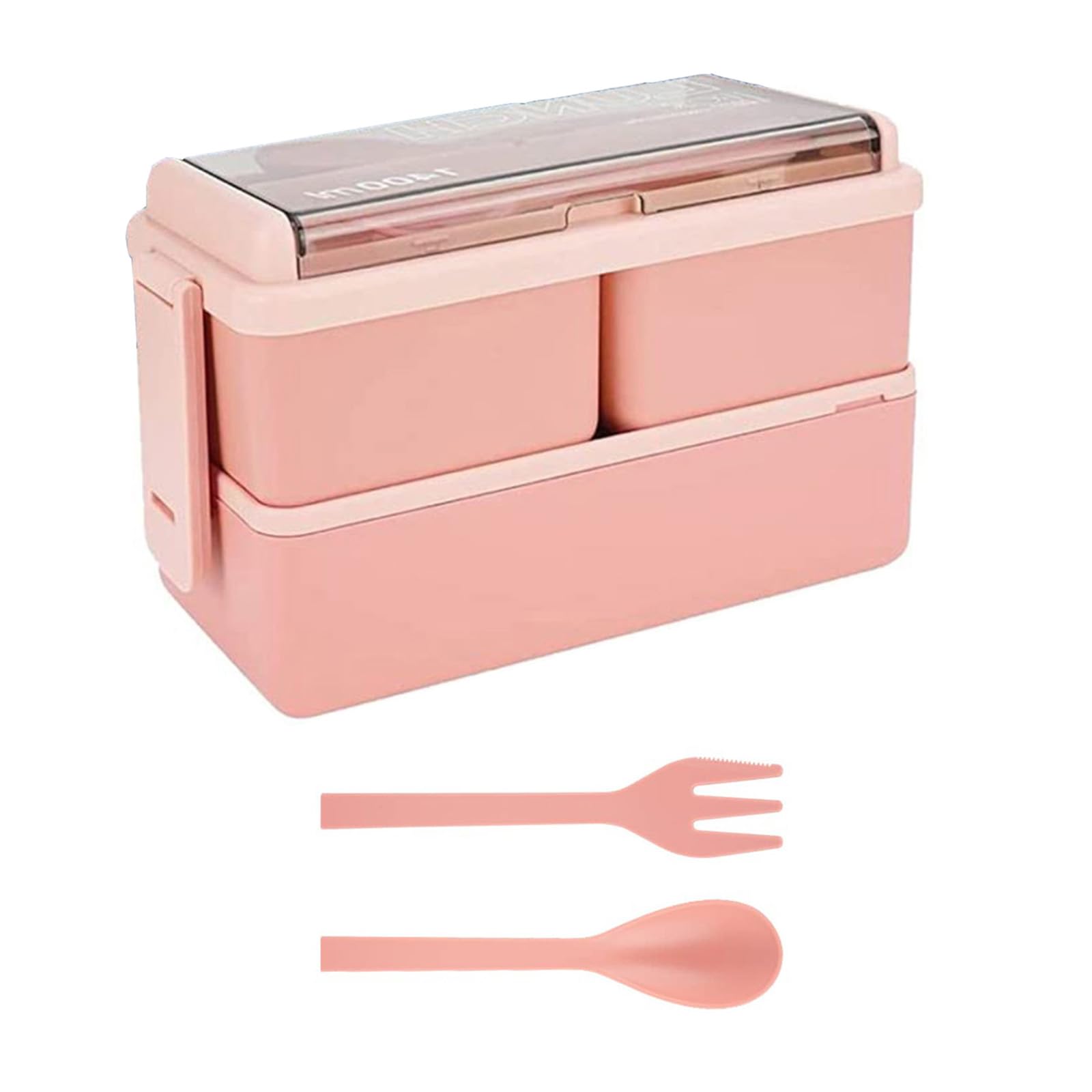 HREDZEO Lunch Box Adults,1400ml Lunch Box with with Spoon Fork and Stackable 2 Layer 3 Compartments Leak Proof Japanese Lunch Box for Adults Kids,Container Meal Prep Containe with Cutlery