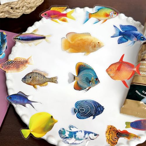 Image of 50 Pcs Clear PET Fish Aesthetic Stickers for Scrapbooking Journaling Junk Journal Scrapbook Supplies - Waterproof Transparent Fishing Decals for Resin Crafts Decorative Art Crafts (Fish)