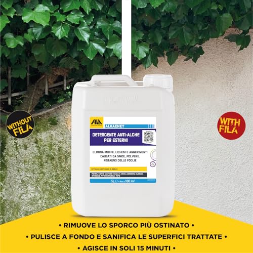 Fila Surface Care Solution Algaenet, Detergente Anti-Alghe Pronto All'uso Per Esterni, Elimina Muffe Licheni E Annerimenti Causati Da Smog Nel Formato Per Grandi Superfici - 5 Litri - 3