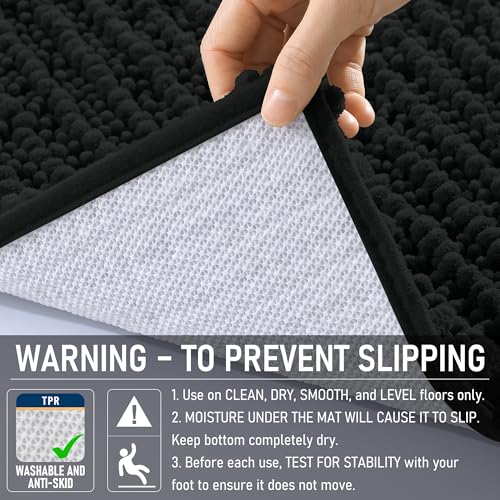 Image of OLANLY Bathroom Rug Mat 36x24, Thick Soft and Absorbent Chenille Bath Mat, Non-Slip Rubber Backing, Machine Washable Quick Dry Bath Rugs for Tub Shower Floor, Home Decor Accessories, Black