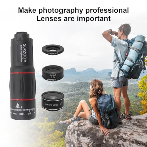 Phone Camera Lens Kit 4-in-1, Come with 28X Telephoto Lens, 25X Macro Lens, 198° Fisheye Lens, 4K 0.6X Wide Angle Lens,Clip, and Phone Mini Tripod for iPhone and Android Phone Series (BLACK) - Image 6