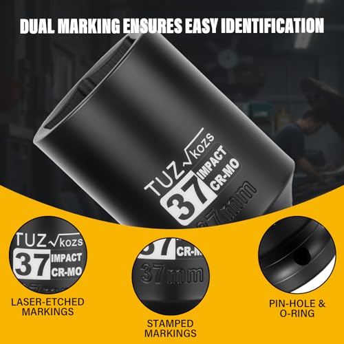 Image of 1 /2 Inch Drive 37mm Deep Metric Impact Socket,CR-MO,6 Point Radius Corner Design,Square Chamfered Opening,Axle Nut Impact Grade Socket for Easy Removal