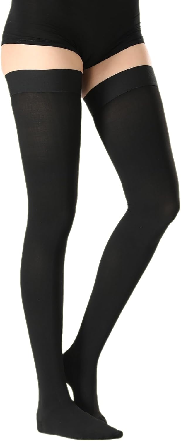 Thigh High Medical Compression Stockings For Women & Men,Firm Support 20-30 mmHg Medical Grade Hose Socks For DVT,Varicose Veins,Edema,Swelling Closed Toe Black X-Large