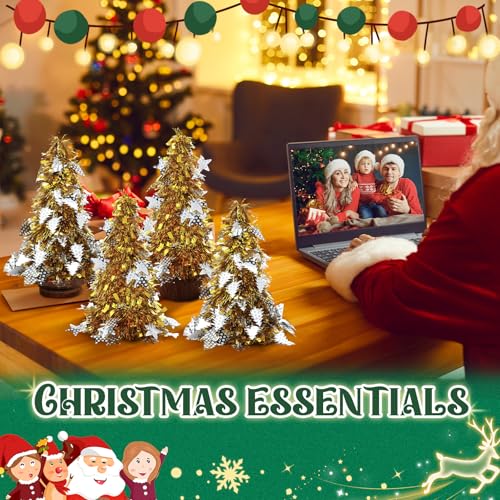 Libima 20 Pcs 10 Inch Mini Tinsel Christmas Tree Artificial Sequins Tabletop Christmas Tree Glitter Metallic Small Xmas Trees Miniature Xmas Trees for Home Office Desk Holiday Party Decor(Gold) by Libima - Image 4