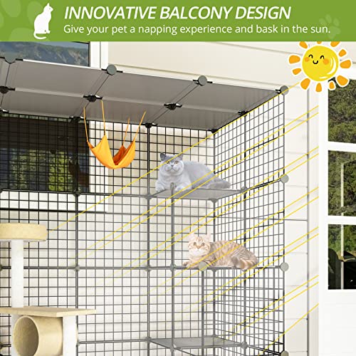 Eiiel Outdoor Cat House Cat Cages Enclosure with Super Large Enter Door, Balcony Cat Playpen with Platforms,DIY Kennels… - Image 4