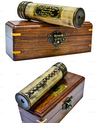 Sailor's Art Handmade Brass Kaleidoscope with Wooden Box - Vintage Look - Antique Finish - Kaleidoscope for Kids Friends Family Children - 3D Mirror Lens (Style 1)