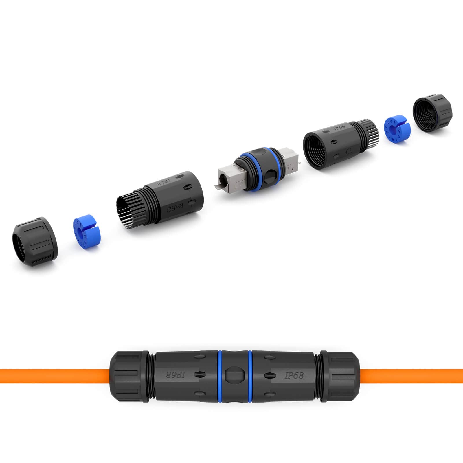 hb-digital LSA Lot de 4 connecteurs de câble réseau CAT. 7 Outdoor IP68 étanche Ethernet Coupleur Câble de pose Adaptateur LAN Rallonge Borne de coupe STP AWG26-22 Extérieur Noir
