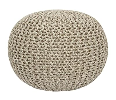 COTTON CRAFT Round Pouf - Hand Knitted Tweed Cable Dori Pouf Ottoman - Cotton Braid Cord Foot Stool Floor Pouf Footrest Accent Seat Furniture Bean Bag - Family Room Kids Nursery Dorm - 20x14 - Natural