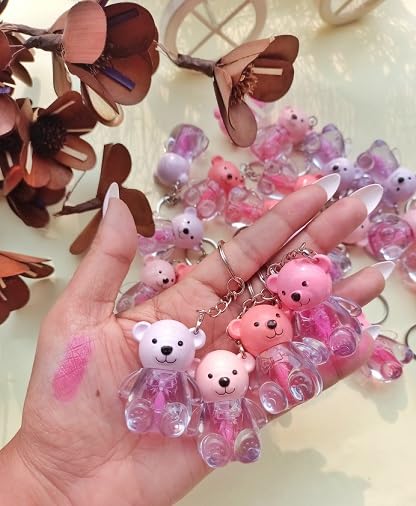 Image of Cute Teddy shape Lipgloss for girls lip balm korean Key chain Bear lipgloss pink shiny lips waterproof long lasting liquid glitter lipgloss for women (pack of 1)