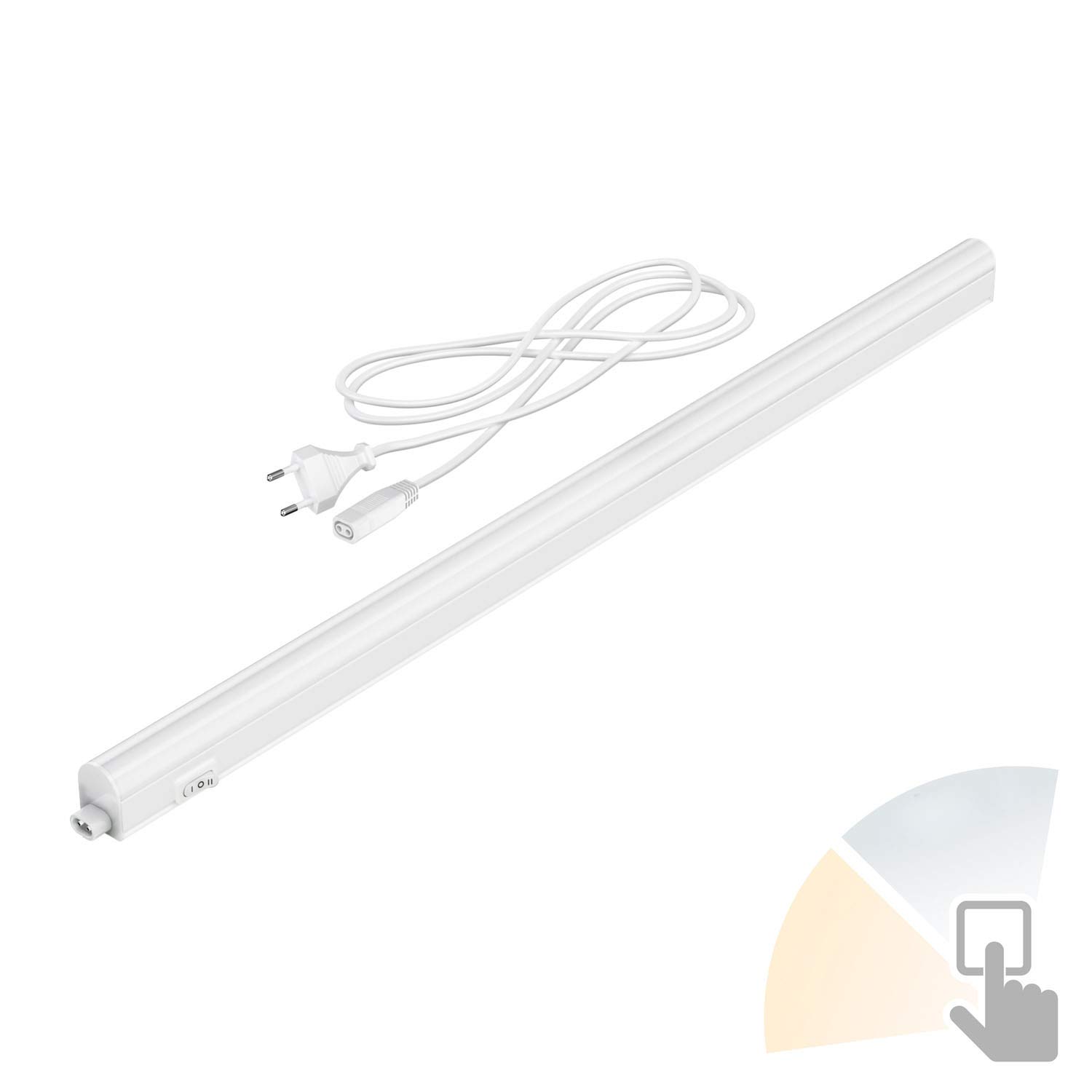 ledscom.de Luminaria LED bajo armario RIGEL, temperatura de color regulable, enchufe, 57cm, 8,8 W, 830lm, blanco cálido/blanco