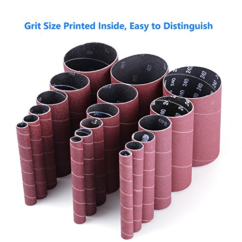Spindle Sander Sleeves, 18PCS Sanding Sleeves for Oscillating Sander, 80 120 240 Assorted Grit Sandpaper, 4-1/2” Length, 1/2”,3/4”,1”,1-1/2”, 2”, 3” Diameter, by LotFancy