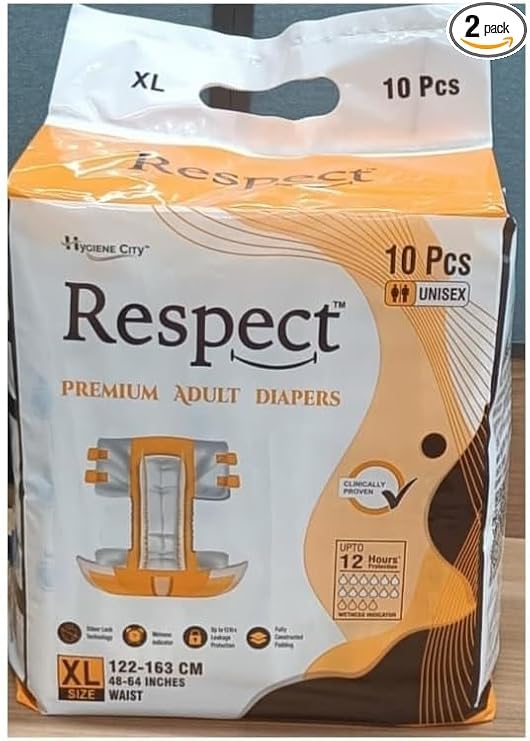 Respect Premium Adult Diaper, XLarge 122-165 Cm (48"- 64"), 30 Count, Unisex, Leakproof, Elastic Waist, Wetness Indicator, 3 Pack of 30 Pcs-picture-14
