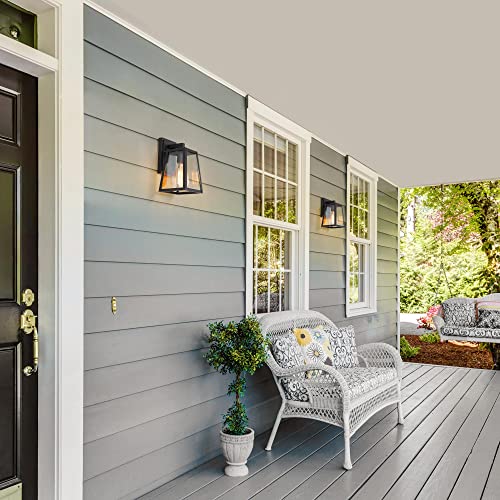 Black Farmhouse Porch Lights Outdoor, Modern Rustic Waterproof Anti-Rust Exterior Wall Sconces Trapezoid Lights Fixture With Seeded Glass For Patio, Yard, Garage, Front Door #TOP1
