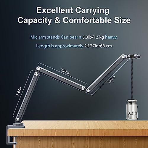 Fulaim Boom Mic Arm, 360° Rotatable, Adjustable & Foldable Desk Microphone Arm Stand, Sturdy Aluminum Alloy Mic Arm For Podcast, Video, Gaming, Meeting, Radio, Studio #TOP5
