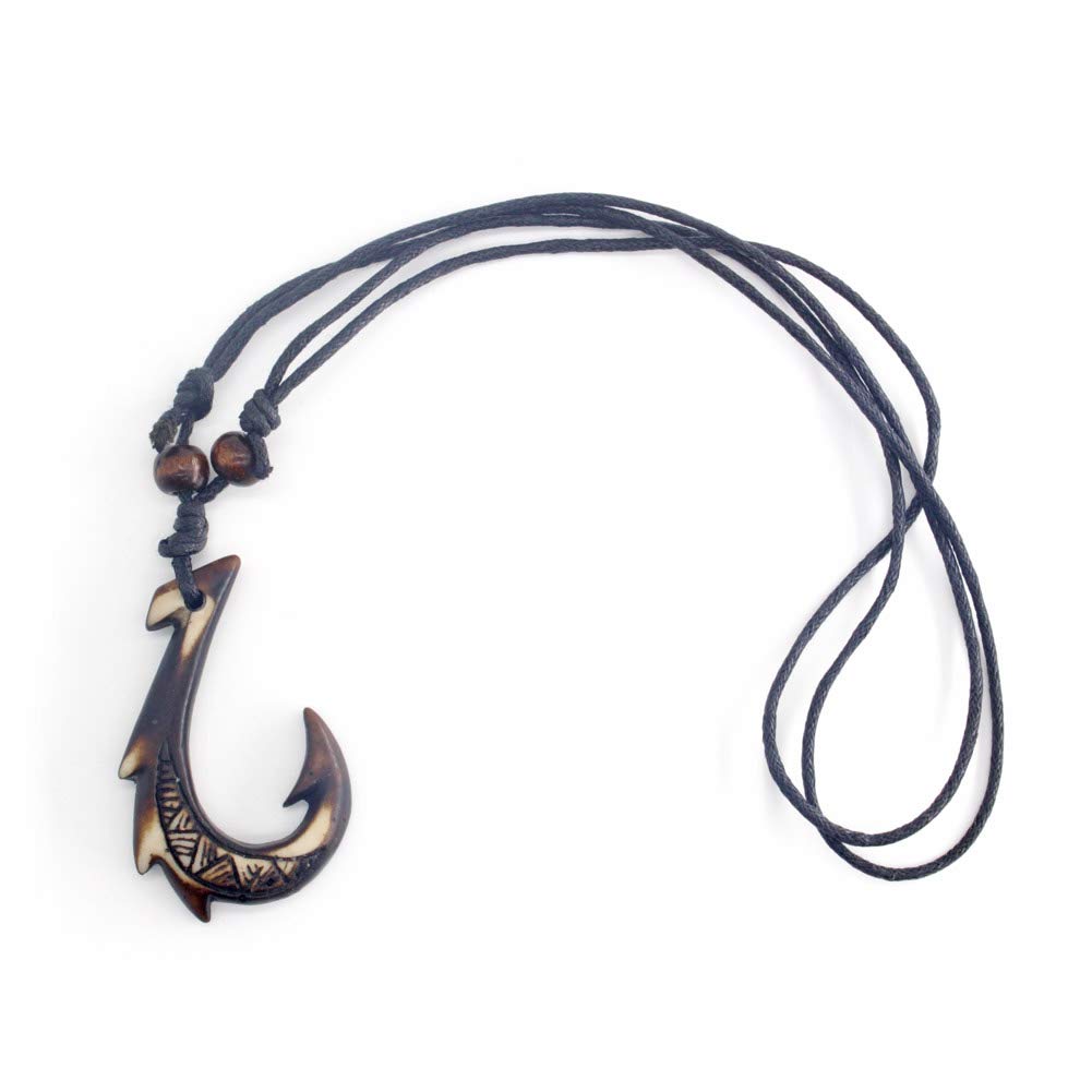 Colgante de gancho hawaiano con cadena ajustable de cordón de cáñamo, collar tribal maorí, Resina Resina Cuerda 2