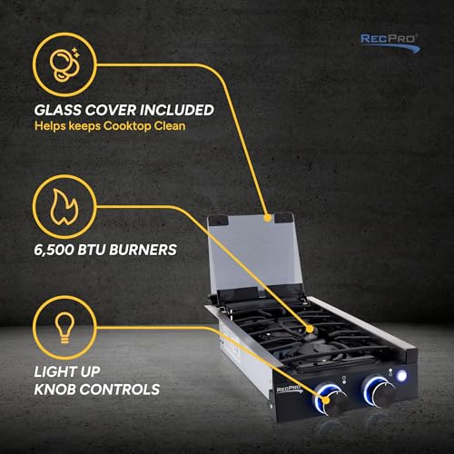 Image of RecPro RV Black 2 Burner Cooktop Stove 6,500 & 8,000 BTU Burners