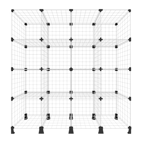 Estante Aramada 16 Nichos Modular Organizador Multiuso 30x30cm Prateleira Arara para Roupas Expositor com Conectores Reforçados e Pés Elevados 5kg por Nicho (Branco)