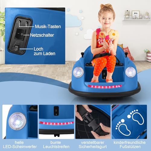 COSTWAY 12V Autoscooter Kinder, Elektro Bumper Car mit Fernsteuerung & LED-Lichtern & Musik, Kinderauto 360-Grad Drehung, für Kinder von 2–5 Jahren (Blau) – Bild 8