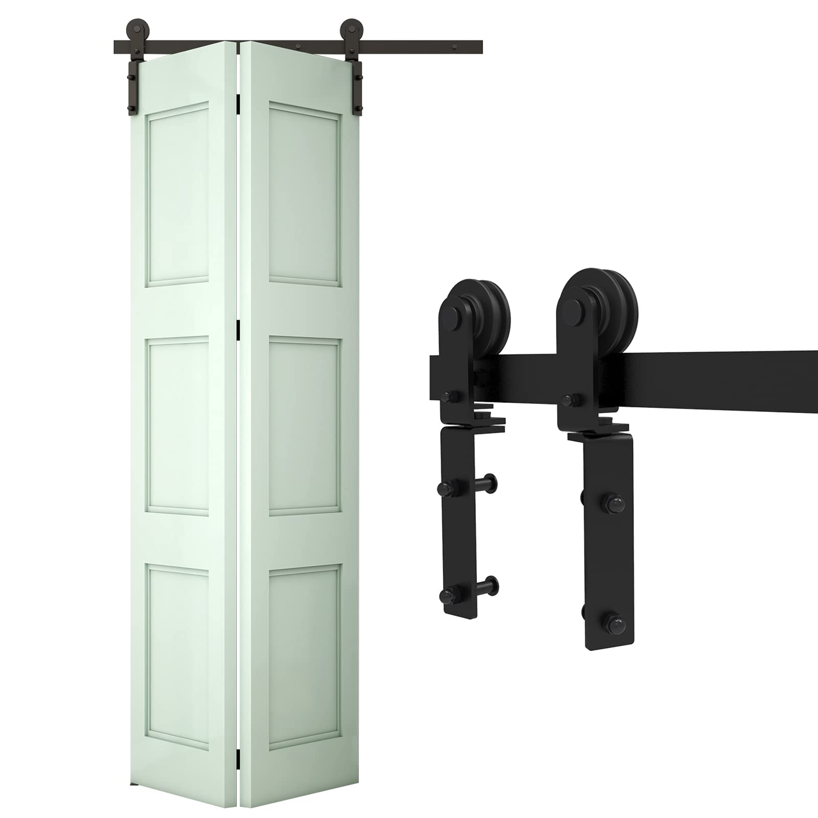 CCJH Sliding Door Hardware System – Stainless Steel Heavy Duty Barn Door Roller Kit, Silver