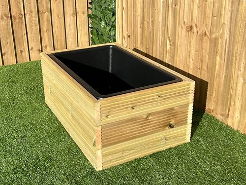 Woodshedltd Raised Garden Pond Wooden Decking Water Feature 84x55x36cm 90L Solid Tub Liner (Smooth Plain Decking)