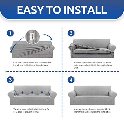 KEKUOU Stretch Loveseat Sofa Cover Slipcover,Couch Covers for 2 Cushion Couch Sofa (55"-78") Furniture Protector Sofa with Elastic Bottom for Kids,Dog. Jacquard Small Checked (Medium,Silver)