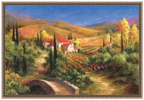Amanti Art Framed Canvas Wall Art 16x23 Tuscan Bridge by