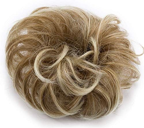 Hairpiece Bun Scrunchie Scrunchy Hair Extensions Synthetic Donut Curly Messy Chignon Ponytail Wavy - Coffee Brown & Bleach Blonde(30g) - Image 3