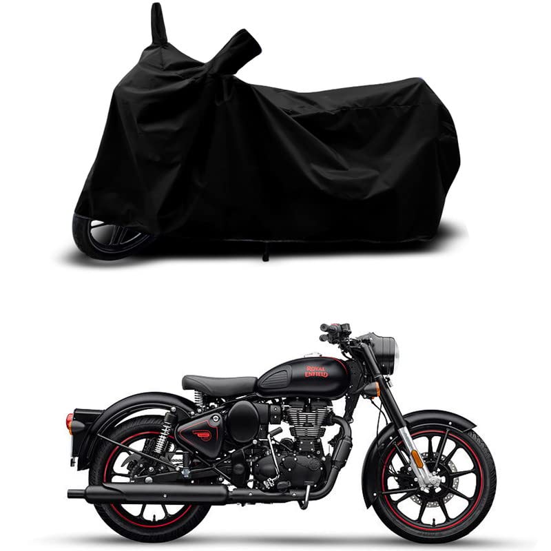 Image of 100% Scratchproof /UV-Rays /Heat Protection /Birds Dropping /Water Resistant /Dust Proof /Waterproof /Full Bike Scooty Two Wheeler Body Cover Compatible for Classic 350 Dark All Varients[Black]