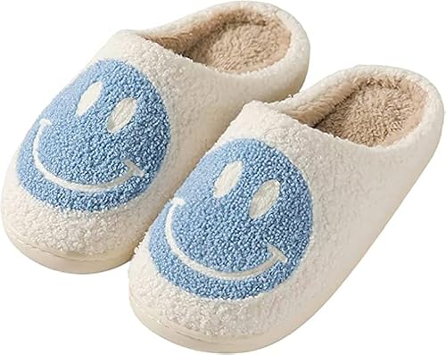 Rcuyyl Smiley Face Slippers For Women Men Non-Slip Comfy Plush Fleece Lined Keep Warm Happy Slipper Cozy Winter Couple Style Indoor Outdoor Shoes House Slippers