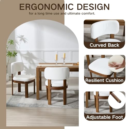 Wahson Beige Upholstered Dining Chairs Set of 2, Mid Century Modern Linen Dining Room Chairs with Hardwood Legs and Padded Back, Farmhouse Kitchen Chairs Cozy Accent Chair