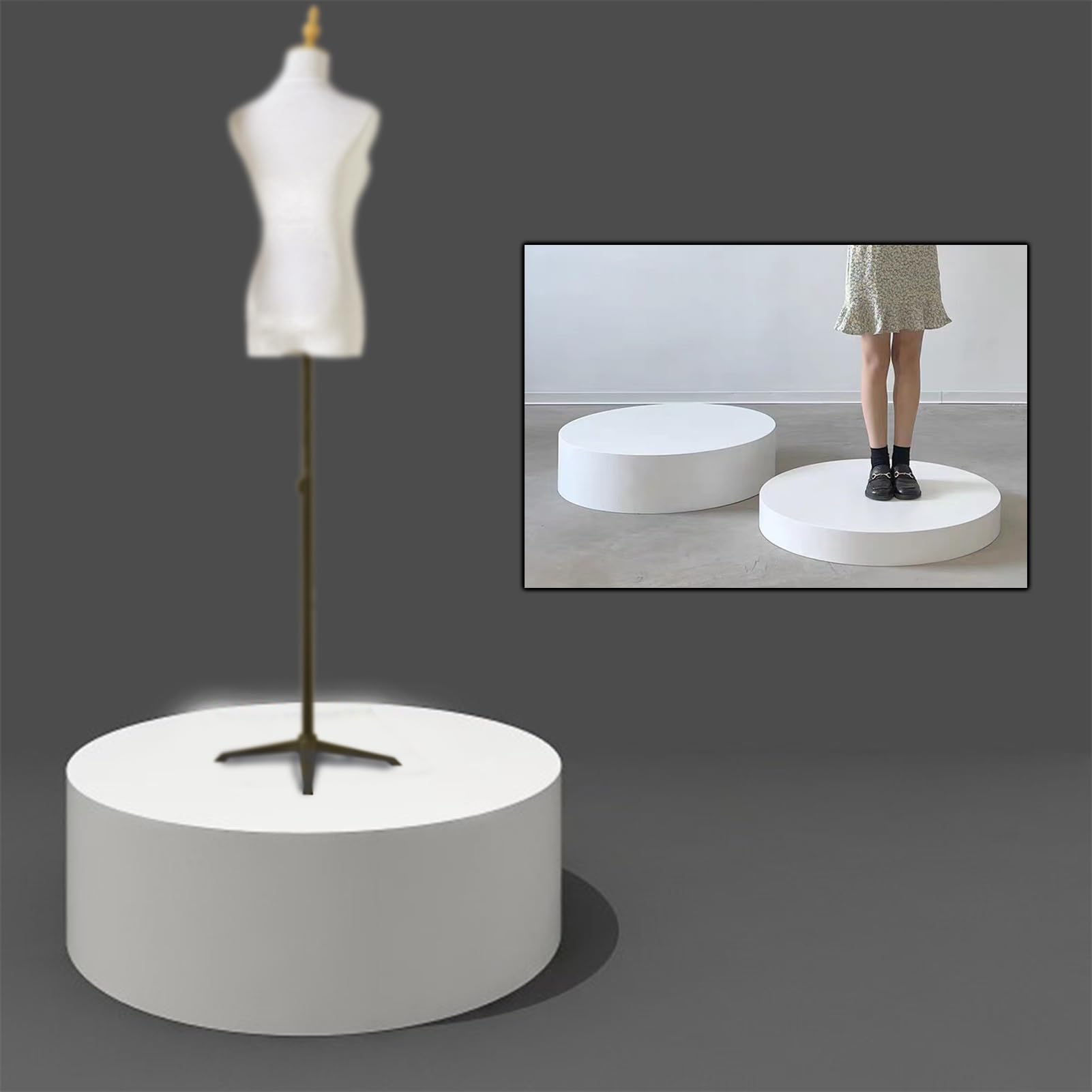Présentoir rond de 23,6" sur socle pour mannequin et boutique