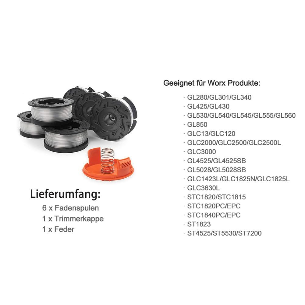 Bobine de fil en nylon ABS pour débroussailleuse Black & Decker GL280 GL230 GL340 (6 bobines de fil + 1 capuchon de bobine + 1 ressort)