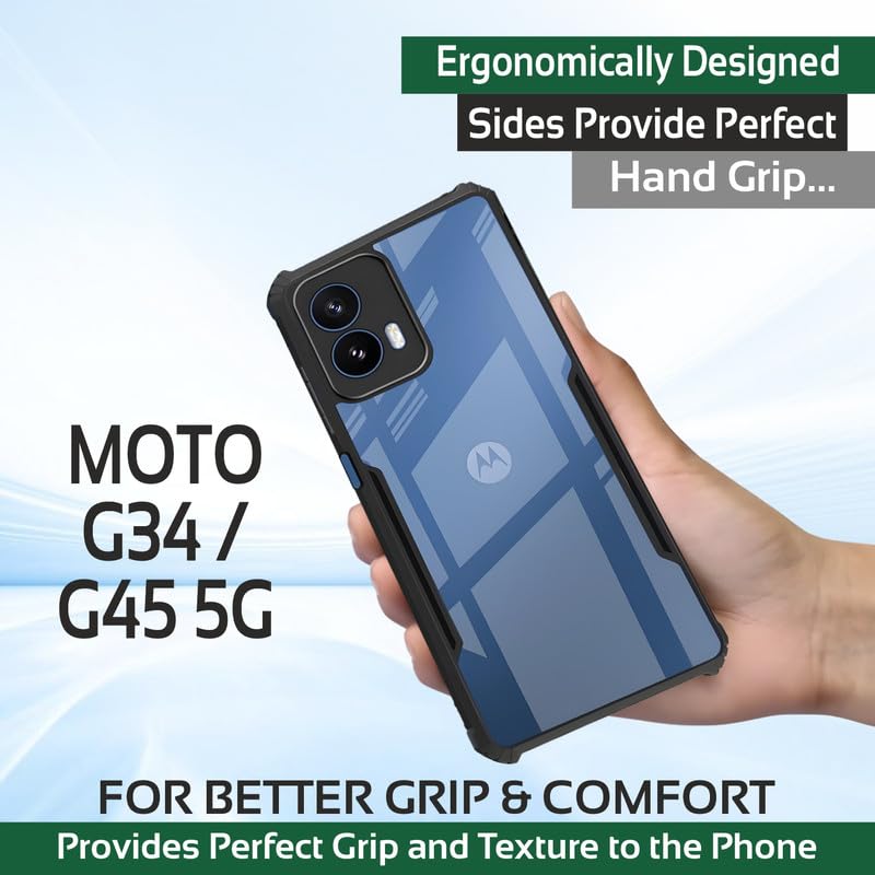 Image of AIBEX Compatible for Motorola G34 5G / Motorola G45 5G Mobile Back Case Cover, Crystal-Clear Shockproof Bumper with Camera Guard | 360 Hybrid Protection (TPU+PC) | Anti-Yellow, Slim Transparent
