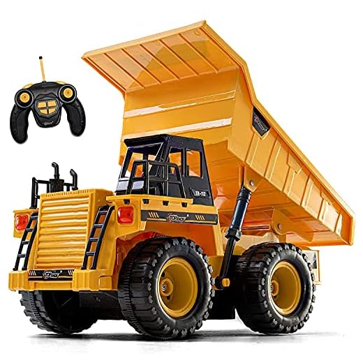 Top Race Remote Control Dump Truck Toy - Remote Control Construction Vehicle RC Dump Truck Toys Construction Toys Vehicle RC Truck Toys for 8 - 12 Years Old Boys and up - Toy Trucks 1:18 Scale
