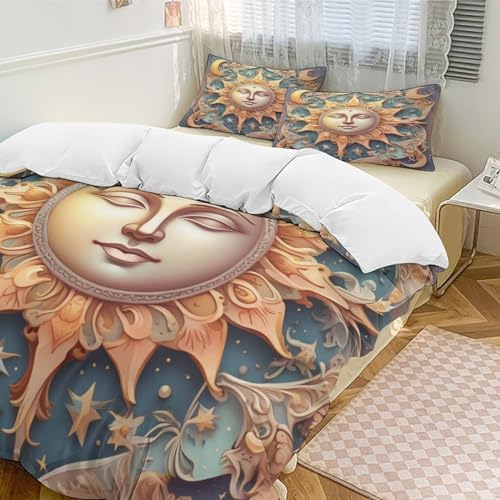 Housse de couette soleil moon king parure de lit 3 pièces microfibre