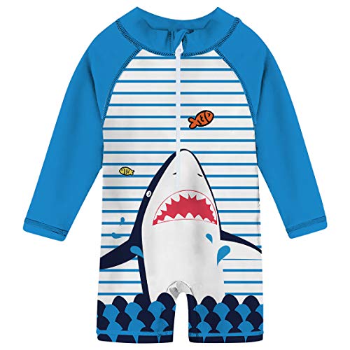 uideazone Baby Boys Striped Shark Swimsuit Long Sleeve One Piece Swimwear Summer Beach Bathing Suit Beachwear for Lovely Kid 24-36 Months