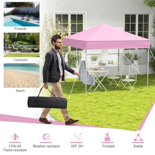 Image of Tangkula 6.6x6.6 Ft Pop Up Canopy, 1 Person Instant Setup Canopy Tent with Center Lock, UPF 50+ Sun Protection, 8 Stakes, 4 Ropes, Portable Outdoor Canopy with Carrying Bag
