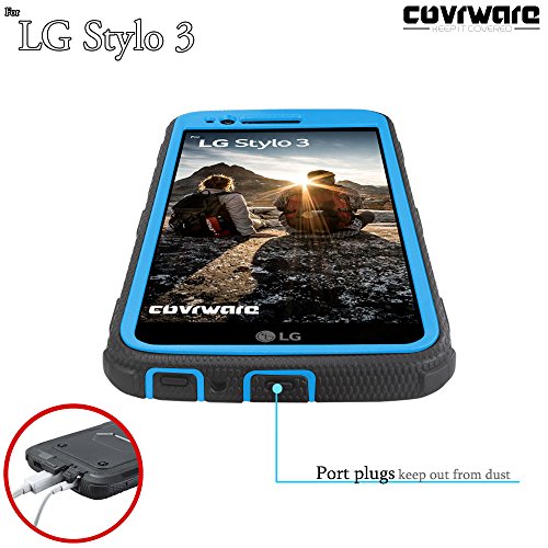 Covrware Iron Tank Case Compatible With Lg Stylo 3 / Stylo 3 Plus With Built-In Screen Protector Heavy Duty Full-Body Rugged Holster Armor Cover Brushed Metal Texture Design Belt Clip Kickstand, Blue #TOP5