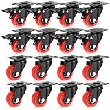 Nefish 2 Inch Heavy Duty Casters Wheels (16 Pack), Top Plate Castor Wheels with Brake, 360 Degree Durable Locking Swivel Cabinet Wheels, No Noise Polyurethane Wheels for Cart, Workbench